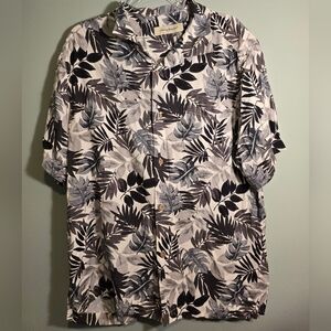 Tommy Bahama Black and Gray Leaf Print Shirt